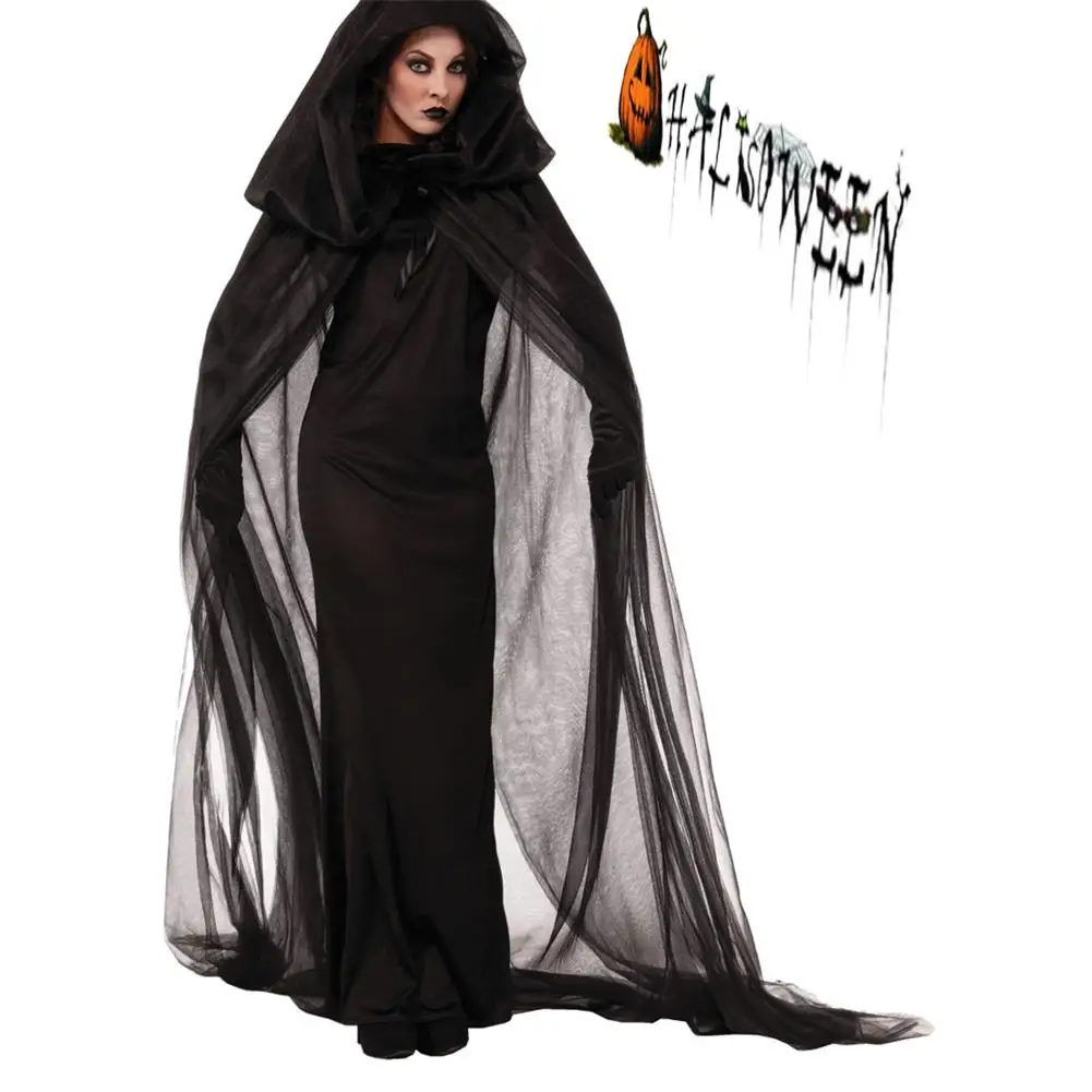 Adult Witch Long Cloaks Hood Cape Halloween Night Wandering Soul Female ...
