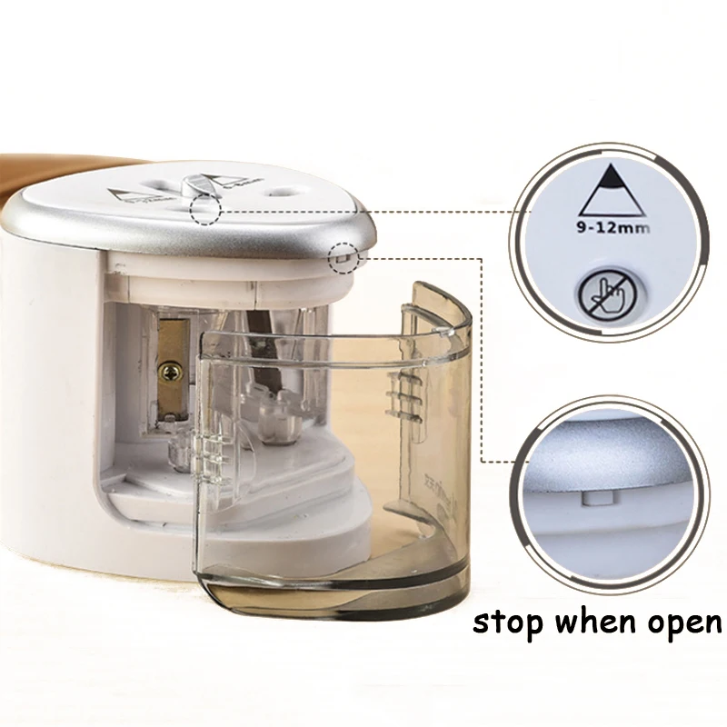 1 Piece Silver Electric Pencil Sharpener Plastic Pencil Sharpener Dual Holes Battery Operated School Office Stationery
