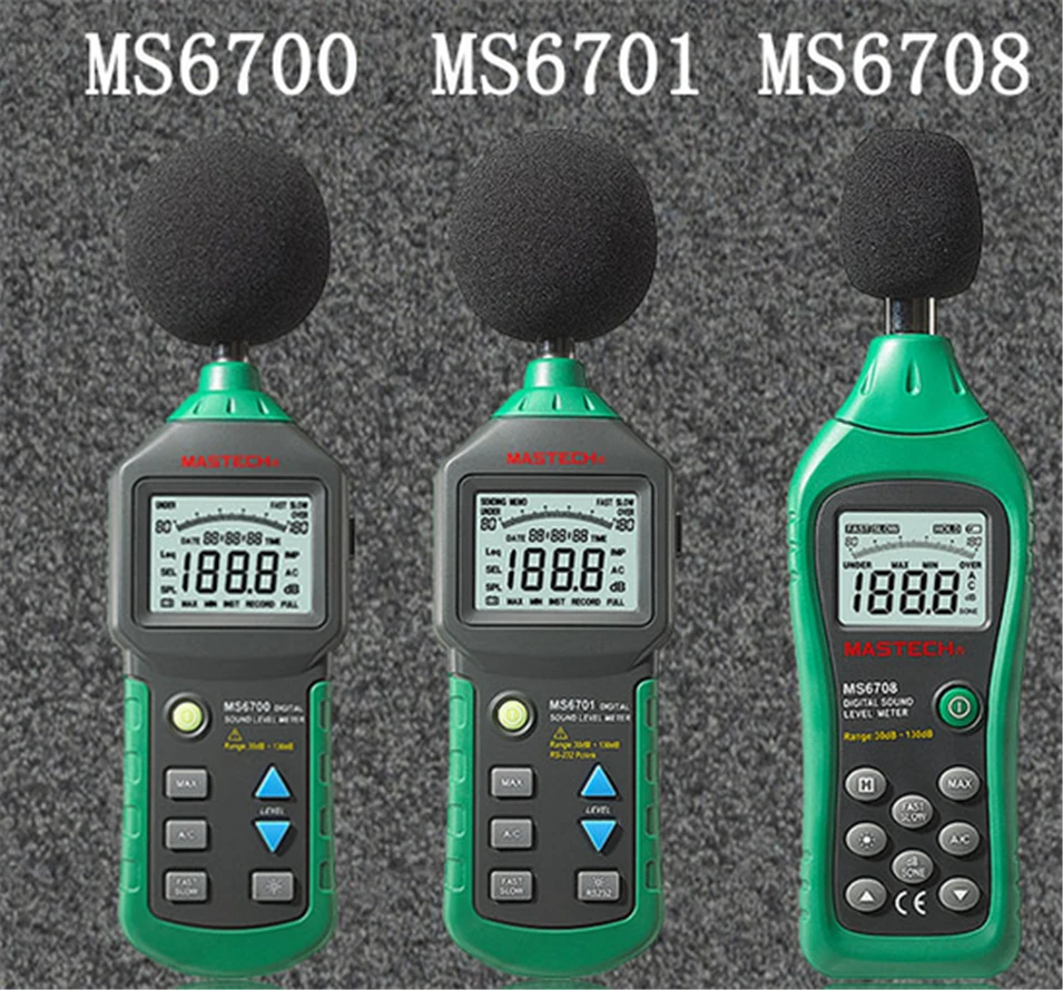 

HotMASTECH MS6700 Auto Range Digital Sound Level Meter Tester Decibel Noise Meter 30dB to 130dB With Clock and Calendar Function