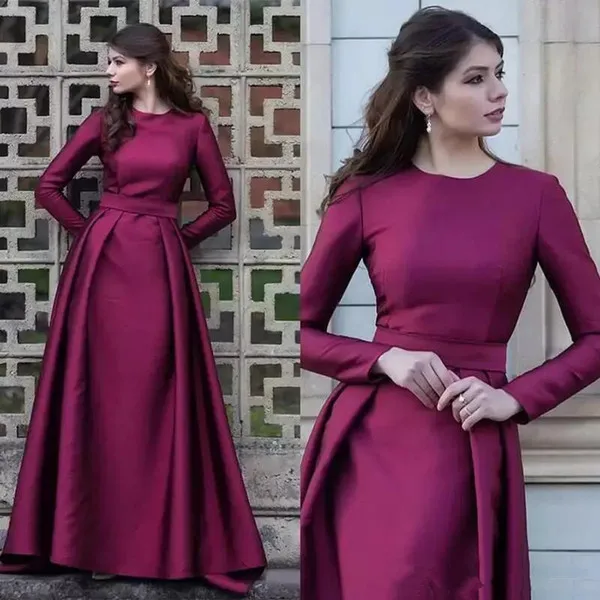Cheap Simple Design Mother Of The Bride Dress Jewel Neck Long Sleeves Plus Size Formal Evening Party Gowns For Mother Groom