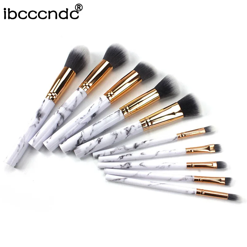 10 pcs/set Marble Patten Makeup Brush for Cosmetic Powder Foundation Eyeshadow Blush Lip Cosmetic Make up Brushes Set