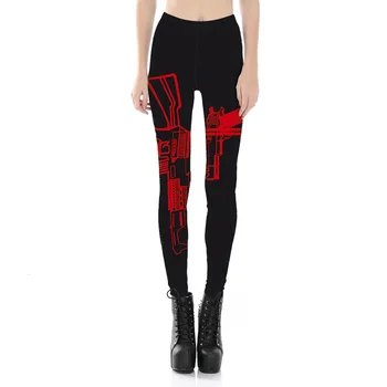 

New 2017 Women Gun Style Print Fitness Leggings Elastic Fiber Hiphop Party Cheerleader Rooter Workout Pants Trousers