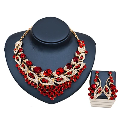 Red Crystal and Rhinestones Bib Jewelry Sets
