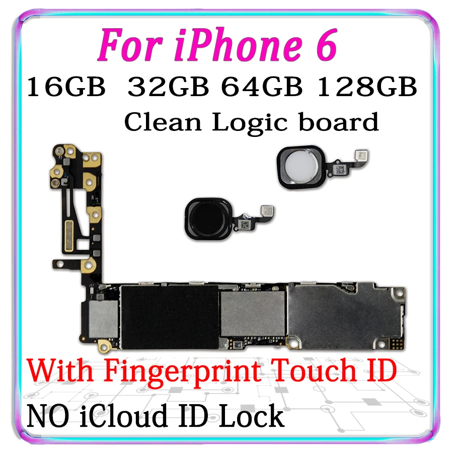 

Original Motherboard For iPhone 6 Unlocked Mainboard Free iCloud IOS Logic Board With / Without Touch ID panel free shipping
