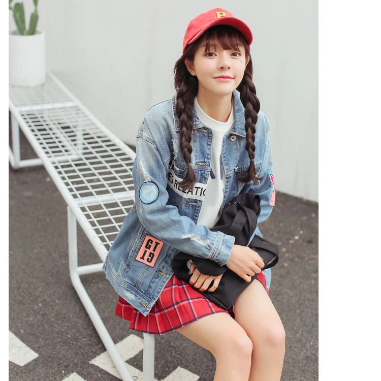 price reduction  Women Basic Coats Autumn And Winter Women Denim Jacket Vintage Long Sleeve Loose Female Jeans Coat 