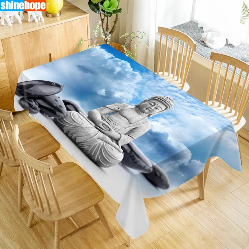 

Buddha Table Cloth Oxford Print Waterproof Oilproof Home Rectangular Party Table Cover 100X140cm/140X250cm
