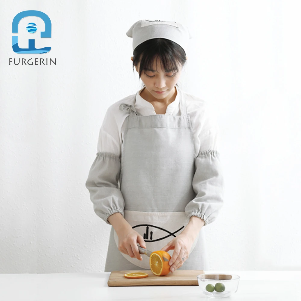 FURGERIN Six-piece Set Kitchen Apron Oversleeves Linen Aprons for Woman Baking Gloves Oven Mitts with Scarf kitchen accessories