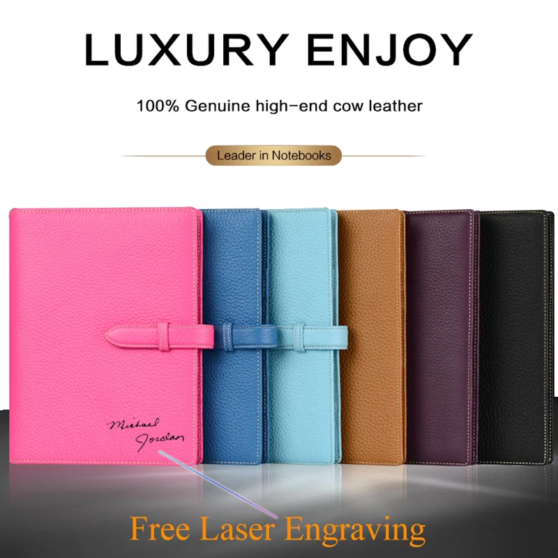 

Lichee Notebook Logo DIY Custom Genuine Leather A5 Writing Pads Loose leaf Leader Rings Binder Pouch for Business Planner Diary