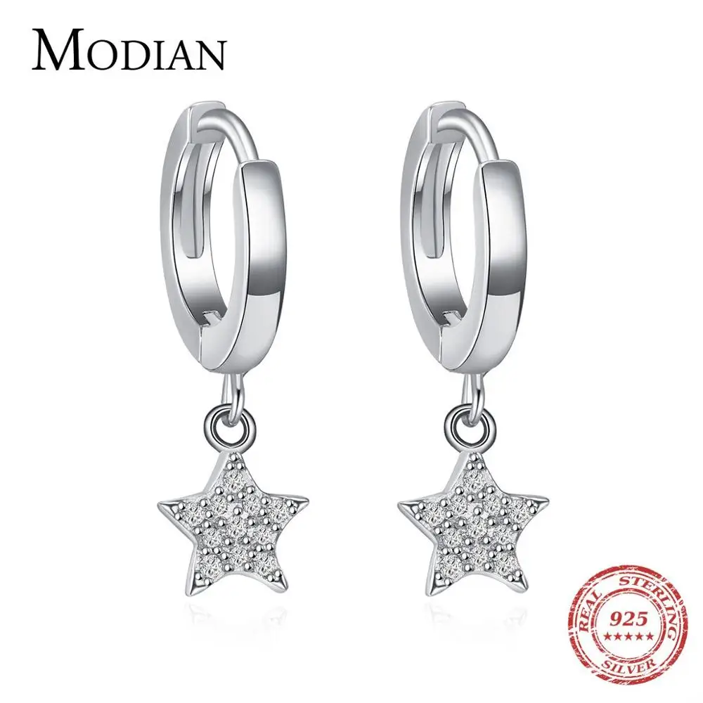 Modian, новинка, роскошные однотонные 925 пробы серебряные серьги в виде сердец и звезд, модные серебряные украшения для женщин, свадебные серьги, подарок - Окраска металла: Stars