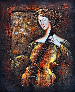 

Golden painting girl playing cello on oil painting canvas for home decor and wall art poster, gallery