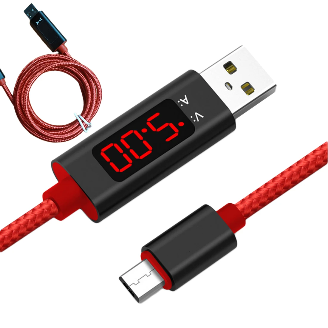 Micro USB тестер напряжения тока метр 1 м дисплей нейлон плетеный кабель быстрой зарядки для типа C или Android - Color: For Android Red