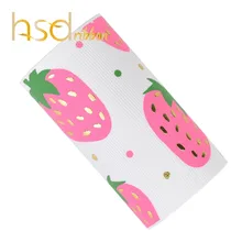 HSDRibbon дизайнерские пользовательские 75 мм 3 дюймов клубника узор чернила с Фольга напечатаны на белая корсажная лента