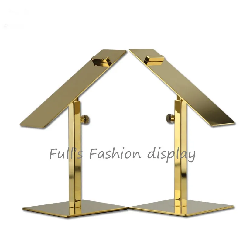 2pcs hot sale gold stainless steel shoe tree showing shelf holder matel