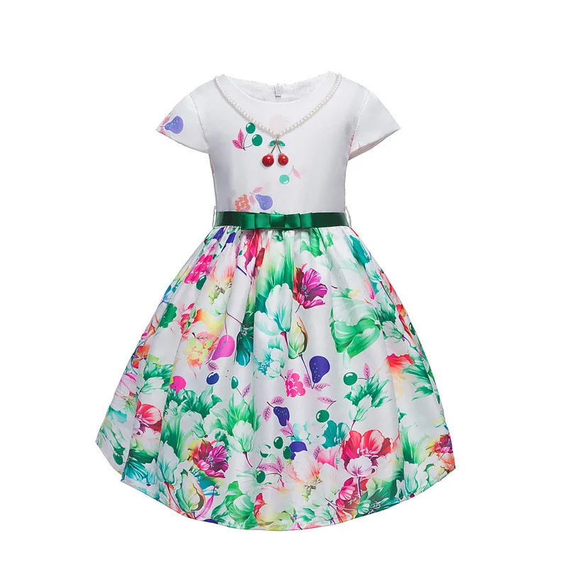

2017 Baby Girls Summer Print Dress Bohemian Style Kids Print Party Dress with Beading Pattern Fashion Vestido Clothes 3-10T