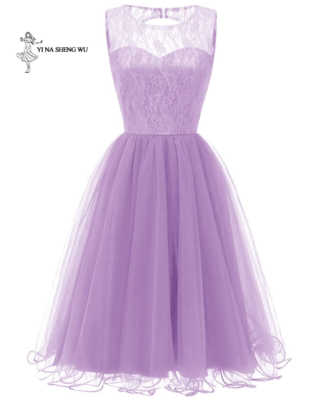Женское летнее сексуальное кружевное платье без рукавов, Короткие вечерние платья для девочек, официальное вечернее платье, бальные платья - Цвет: Violet