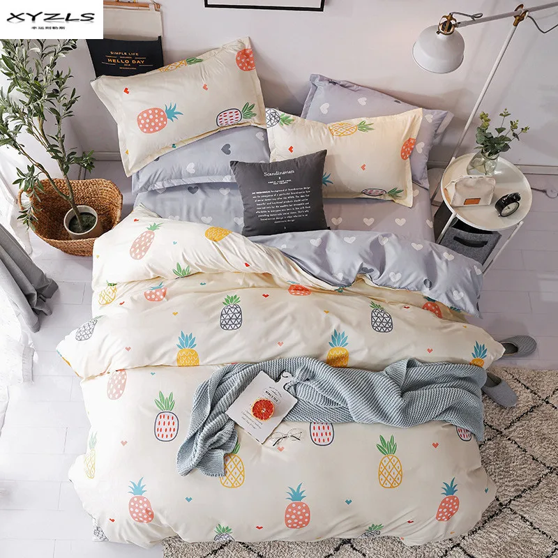 

XYZLS Home Textile Duvet Cover Set Pillowcase Cartoon Pineapple Printed Bedding Set Kid Teen Adult Bed Linens Suit 2/3/4pcs