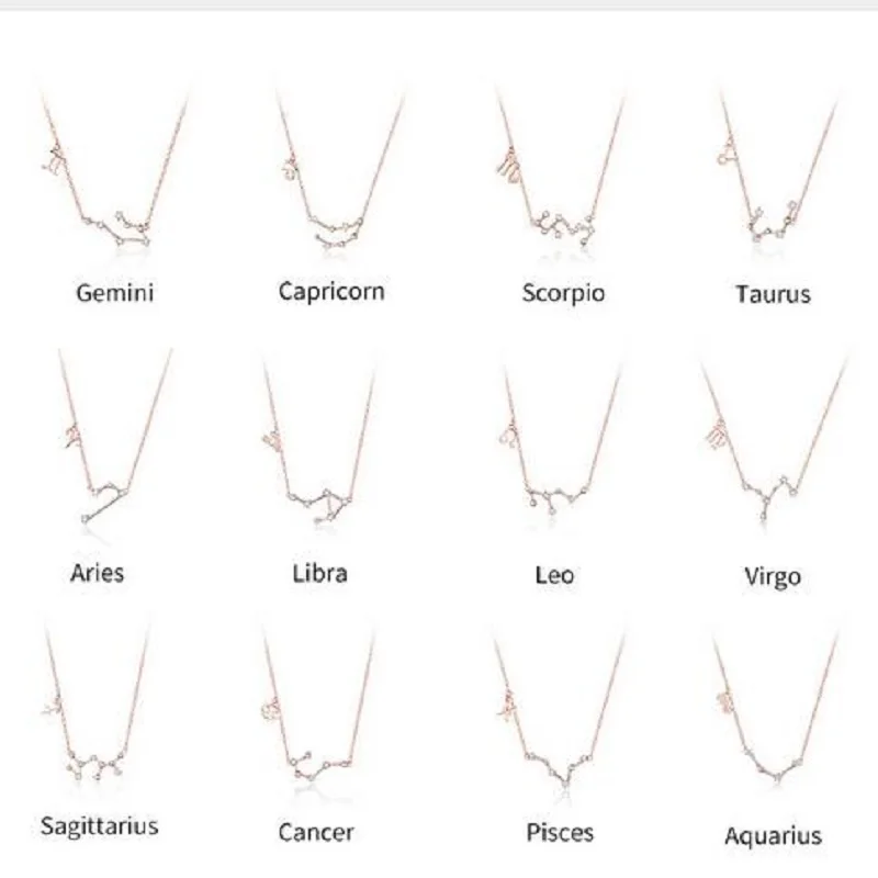 

2019 Crystal Taurus Capricorn Scorpio Twelve Constellation Pendant Necklaces Women Wedding Jewelry