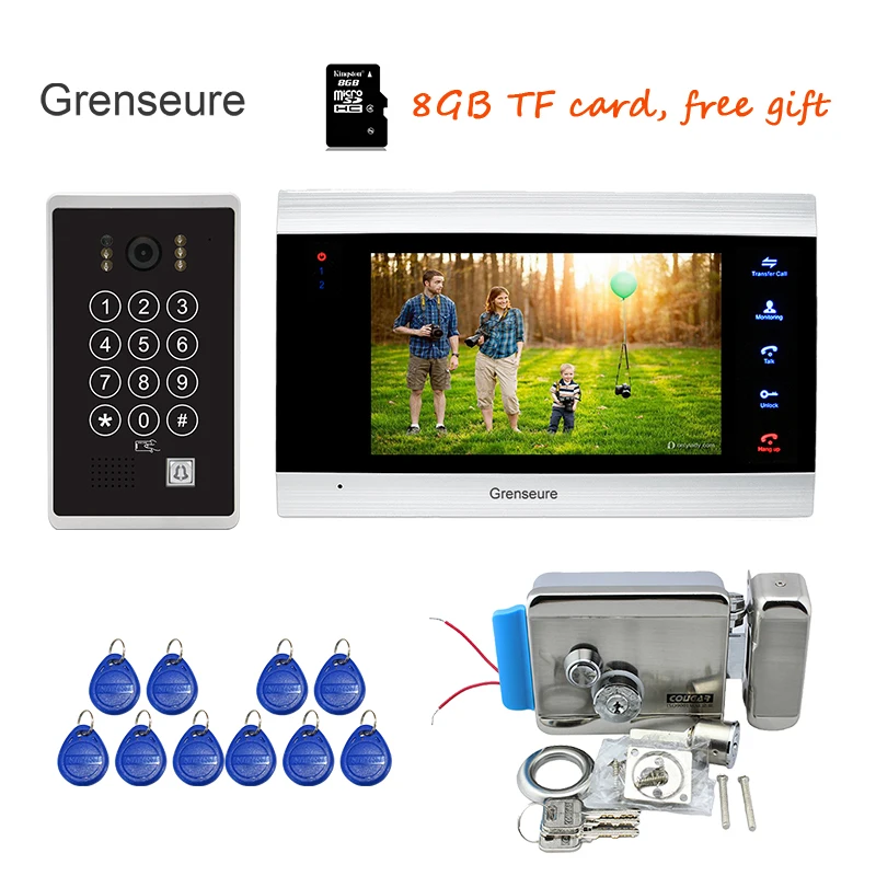 

Free Shipping 720P AHD HD 7" Screen Video Door Phone Intercom Record System + Code Keypad RFID Unlock Door Camera Electric Lock