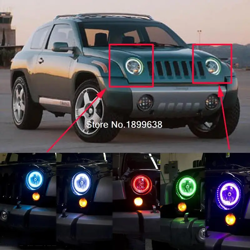 

2pcs Super bright 7 color RGB LED Angel Eyes Kit with a remote control car styling for Jeep Patriot 2007 - 2016