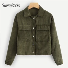 SweatyRocks солидные повседневные вельветовые пальто с двумя карманами однобортная верхняя одежда с отложным воротником Осенняя Женская куртка и топы