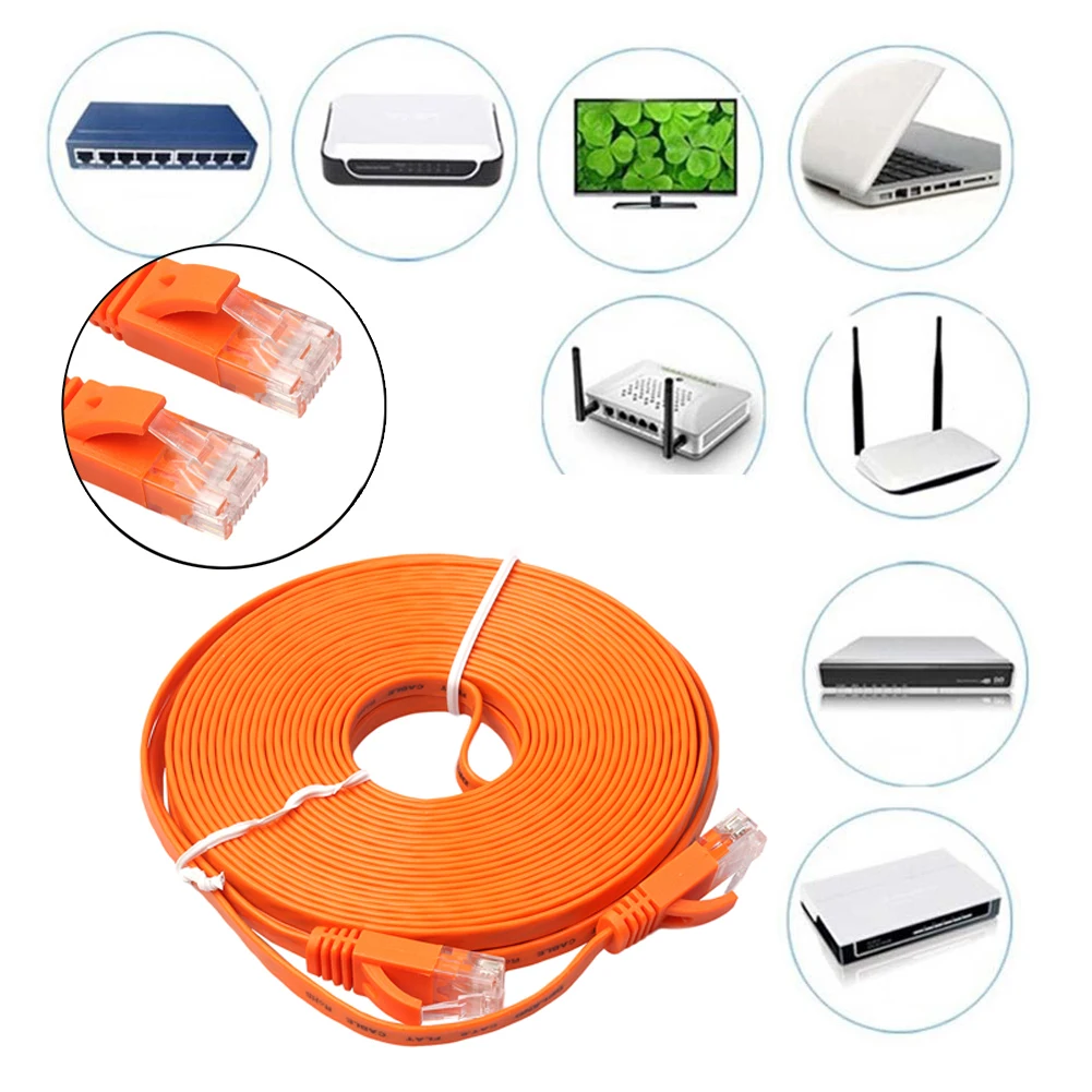 5 м 8 10 кабель плоский Ethernet 1000 Мбит/с CAT6 сетевой Соединительный свинец RJ45 оранжевый