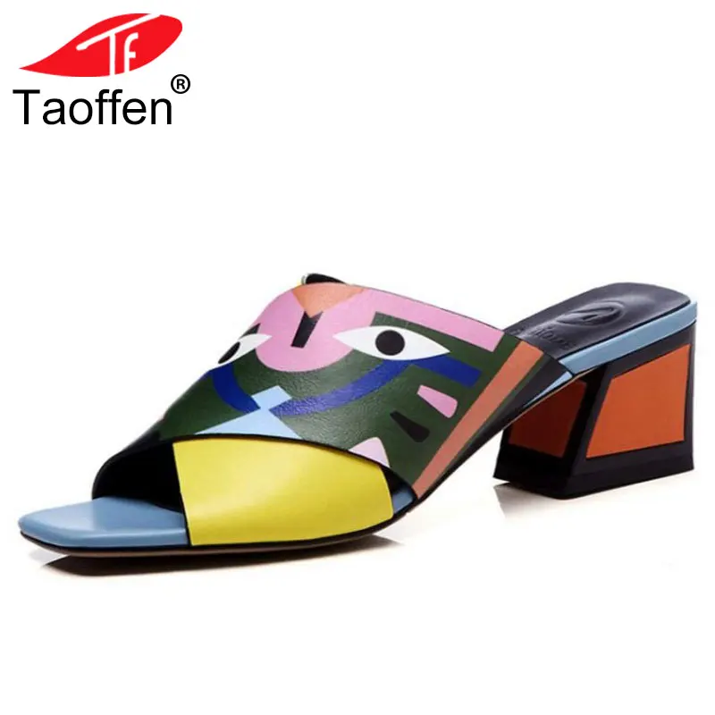 

TAOFFEN Women Sandals High Heels New Prints Summer Fashion Gladiator Genuine Leather Sandals Platform Shoes Woman Casual Slipper