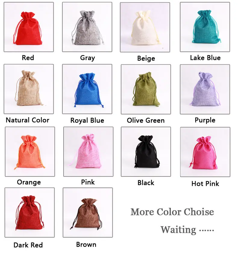 Больше 14 цветов, сумка для ювелирных изделий 7x9 10x14 13x18 15x20 см, свадебный подарок, винтажный мешочек для ювелирных изделий на шнурке, джутовые подарочные пакеты из мешковины
