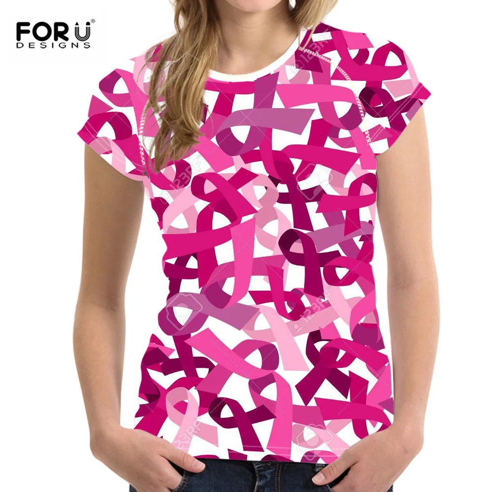 FOURDEIGNS Для женщин Повседневное футболка Рак молочной железы знак узор женские с короткими рукавами Топ, футболка, рубашка женская дышащая футболка с длинным рукавом Лето Femme