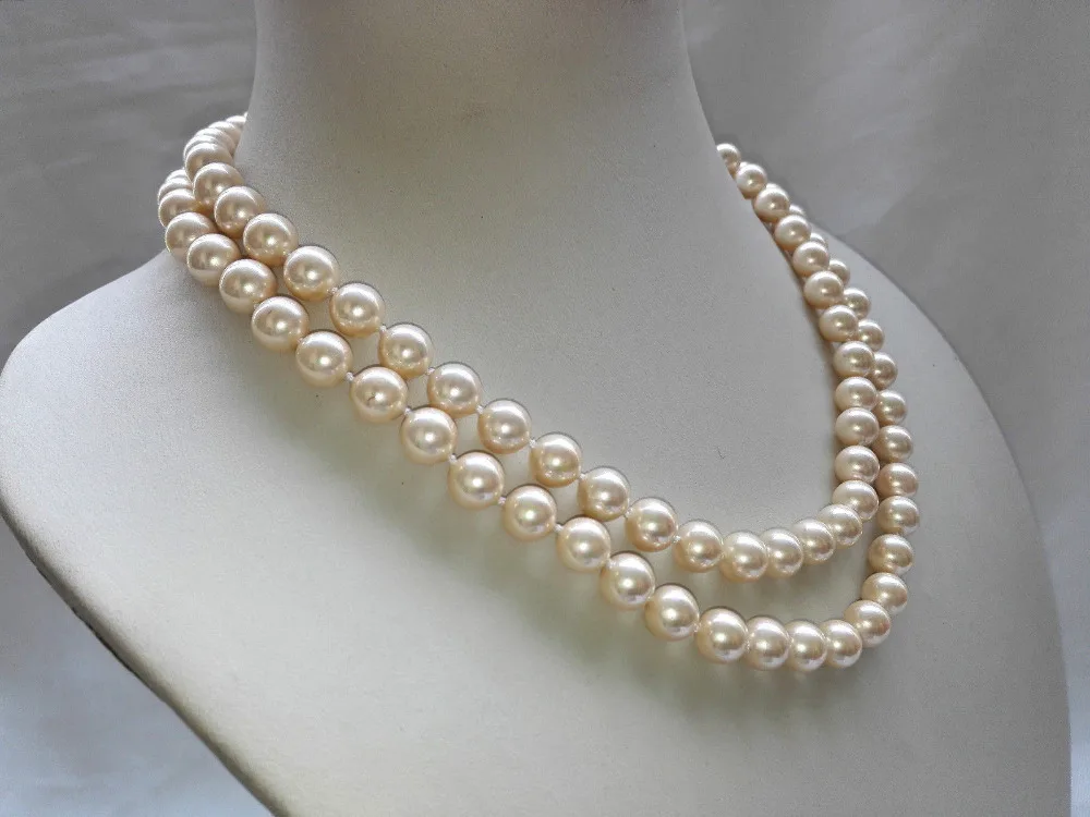 

FREE SHIPPING HOT sell new Style >>>>2 strands 17-18" light luster yellow 8MM round mother-of-pearl shell necklace