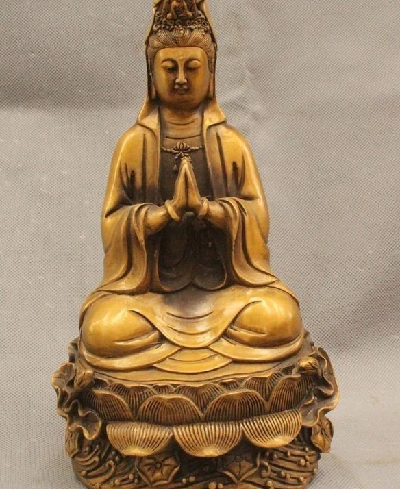 

9" Chinese Tibet Convent Brass Seat Kwan-yin Guan Yin Goddess Boddhisattva Statu