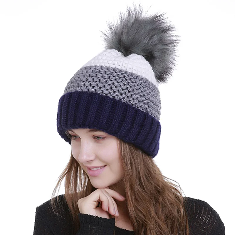 22 Color Fur Pompom Beanie Women Ladies Pom Pom Hat Casual Soft Wa