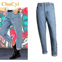 CbuCyi плюс размер XS-3XL Модные женские джинсовые брюки BF Стиль Высокая талия Свободные прямые брюки женские хлопковые джинсовые брюки