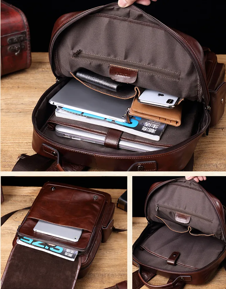 New Genuine leather Men's backpack retro casual 15\
