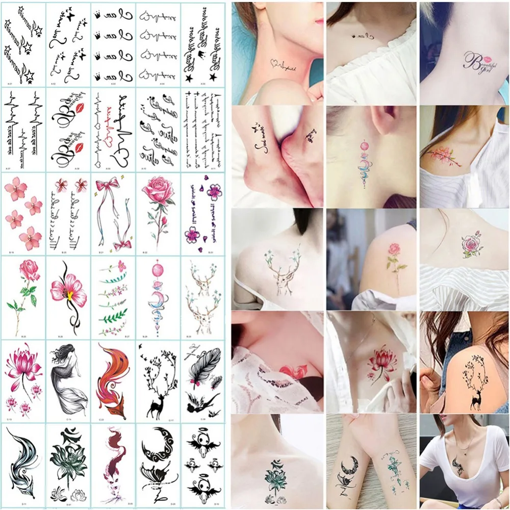 

30 Patterns/Set Waterproof Temporary Tattoo Stickers Removable Body Art Tattoos Water Transfer Flash Fake Tattoos #287862