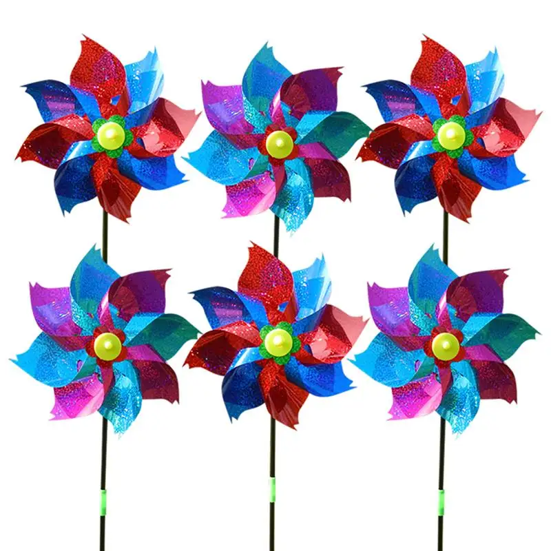 

6PCS Kid's Pinwheel Glitter Windmill Wind Spinner DIY Pinwheel Decor Party Favors For Garden Decor