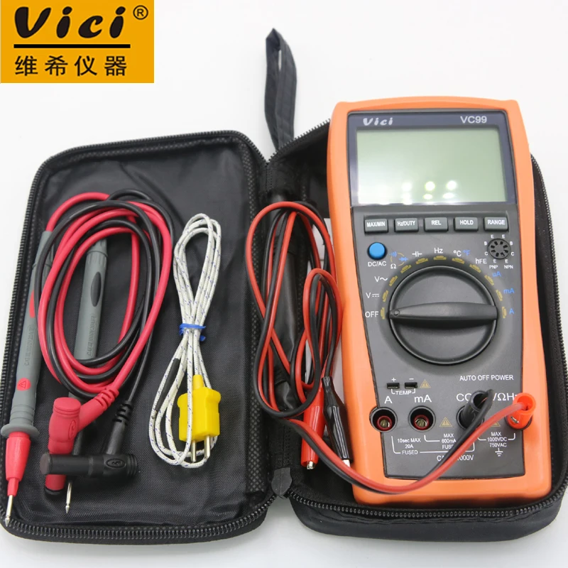 

Vici VC99 Auto Range 3 6/7 Digital Multimeter 20A Ammeter Resistance Capacitance Temperature Meter Voltmeter & Analog read bar