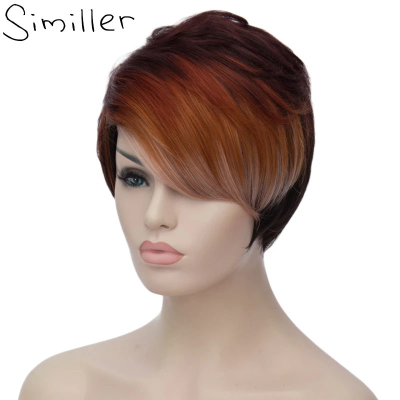 Similler 合成ストレートショートウィッグ女性用ピクシーカットかつらツートンカラー 無料ウィッグキャップ Wigs For Women Wig Capwigs Free Aliexpress