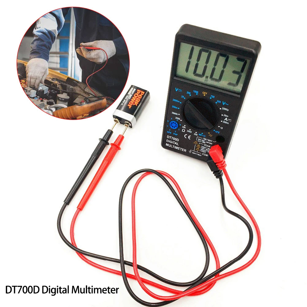 DT700D ЖК-цифровой мультиметр большой экран Защита от перегрузки зуммер выходной прямоугольный сигнал Ампер напряжения ом тестер с измерительным наконечником