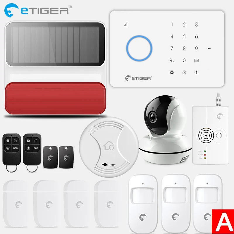ETiger S3b GSM сигнализация домашняя комплект с PIR датчиком движения IP wifi камера