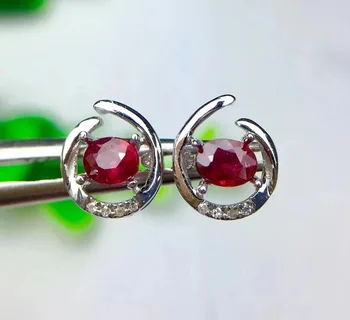 

18k White Gold Natural ruby stud earring Free shipping Original real Ruby Earring Gem 3*4mm 2pcs 8pcs Diamond