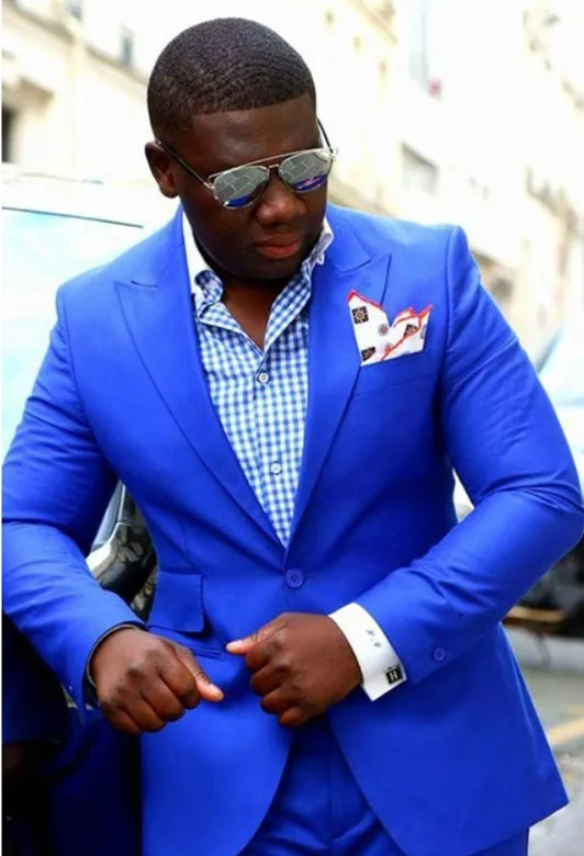 

Royal Blue Fashion Slim Fit African Style Male Peak Lapel Custom Made Groom Tuxedos Men Suits Wedding Sets (Jacket+Pants)