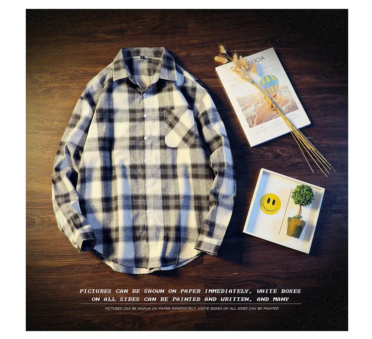 Men's Casual Plaid Dress Shirts Long Sleeve Urban Streetwear Casual Button Up Shirt For Male Large-Scale Plaid Pocket Top CS08 (10)