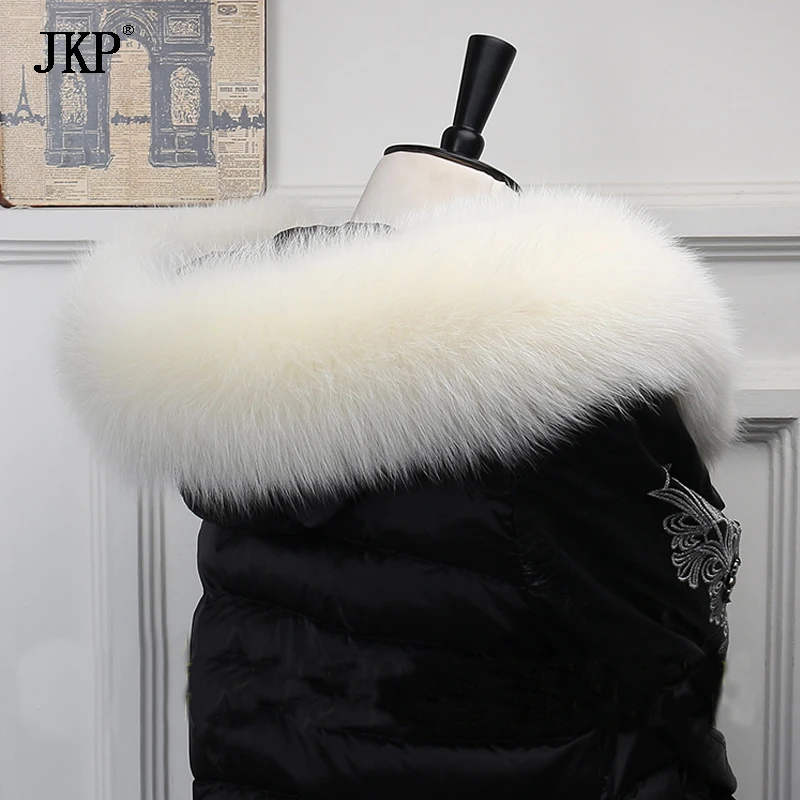

JKP Authentic Brand Winter 100% Real Natural Fox Fur Collar Women Fashion Coat Sweater Scarves Luxury Raccoon Fur Scarf