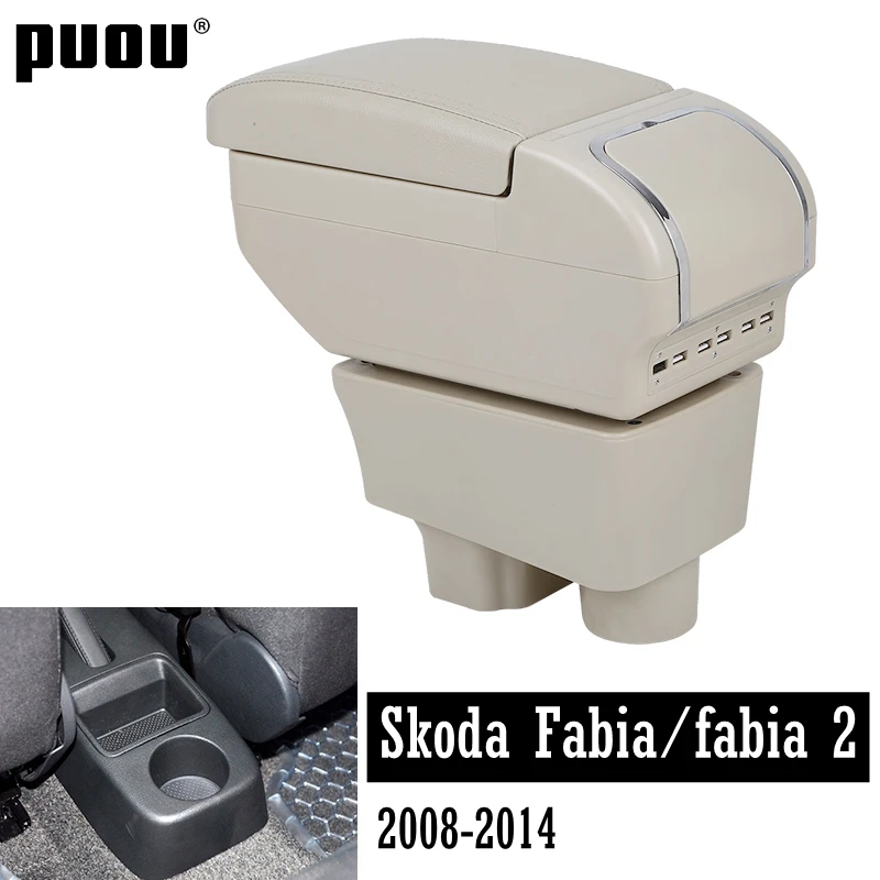 

Dual Layer Large Space Center Console Storage Box For Skoda Fabia/fabia 2 2008-2014 Armrest box with USB Charging Cup holder ash