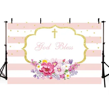 

NeoBack Photography Background Baby Shower God Bless Girls Birthday Party Pink Stripes Flower Jesus Children Photo Studio