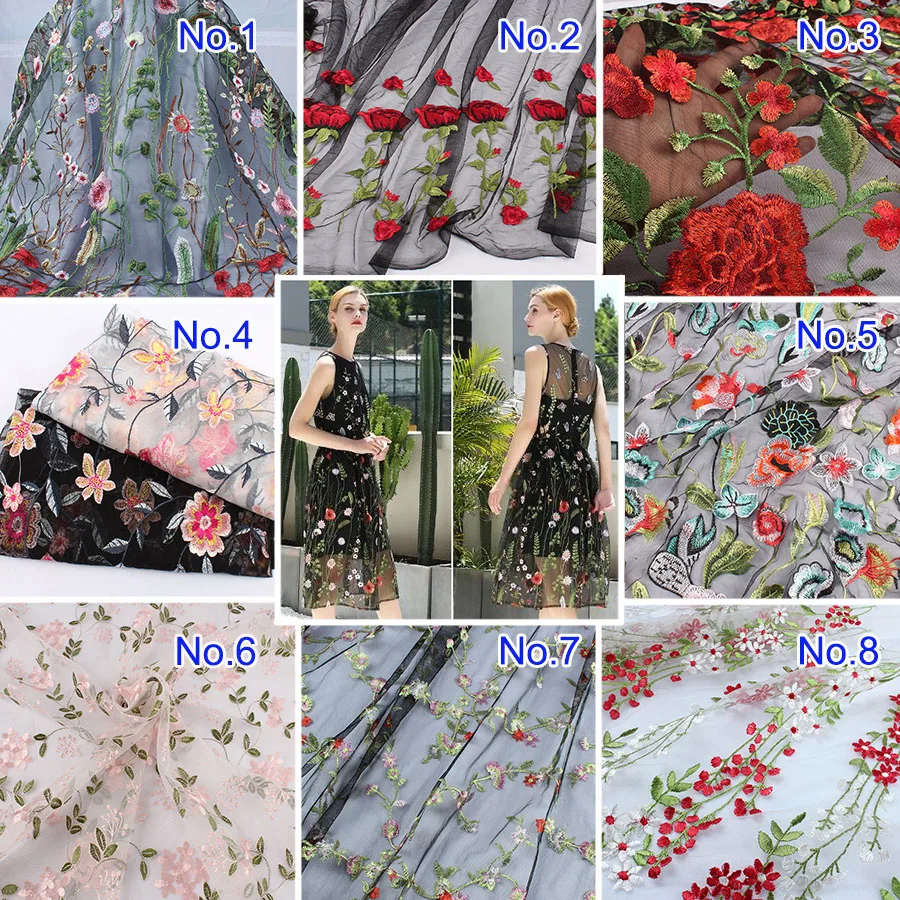 

Fashion Flower Embroidered Net Yarn Fabric African Lace Material Sewing Wedding Dress Clothes Fabric Diy Craft Patchwork By Yard