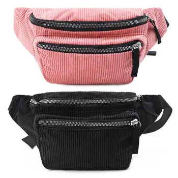 

Women Waist Pack Corduroy Chest Pack Vintage Phone Pouch Belt Messenger Shoulder Bags