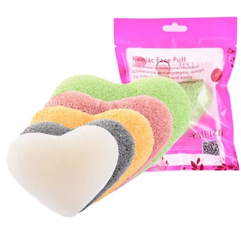 

6 Colors Natural Konjac Fiber Face Wash Puff Cleansing Sponge Facial Cleaning Tool Heart Shape Exfoliator Products