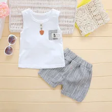 WYNNE GADIS Summer Baby Boys Sleeveless Vest Tanks Cotton Tops + Shorts Girls Infant Tracksuits 2Pcs Suits Kids Clothing Sets