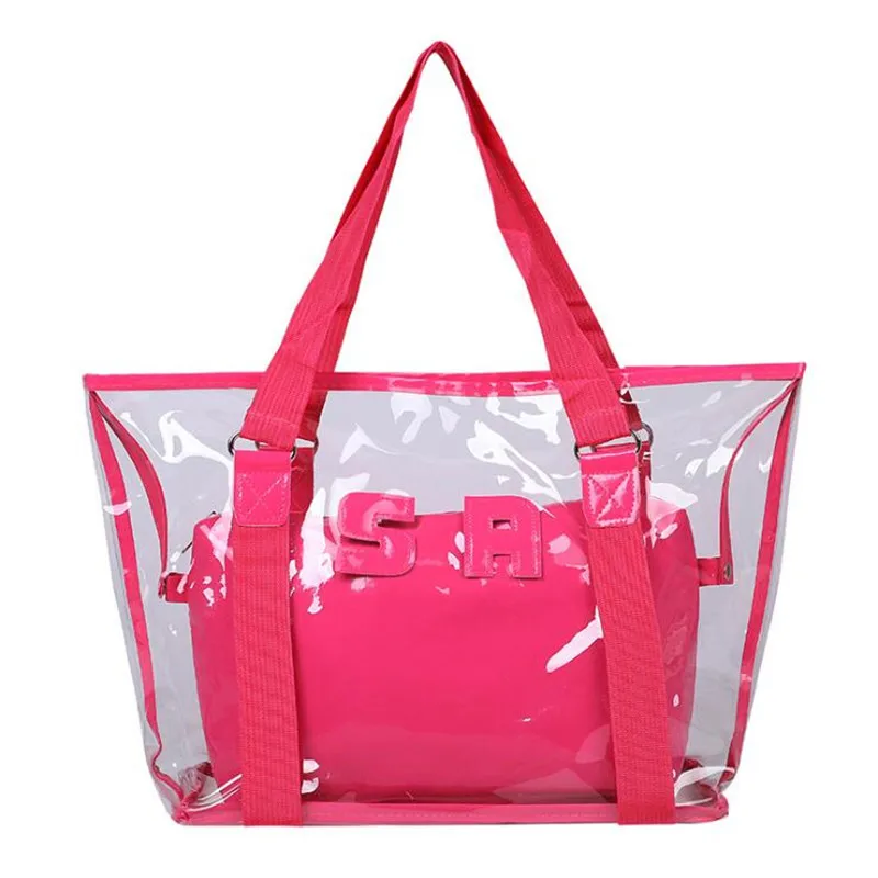 Распродажа Женская Новая трендовая сумка прозрачная сумка из ПВХ пляжная сумка Горячая желе цвет прозрачный пластиковый пакет большая сумка для покупок